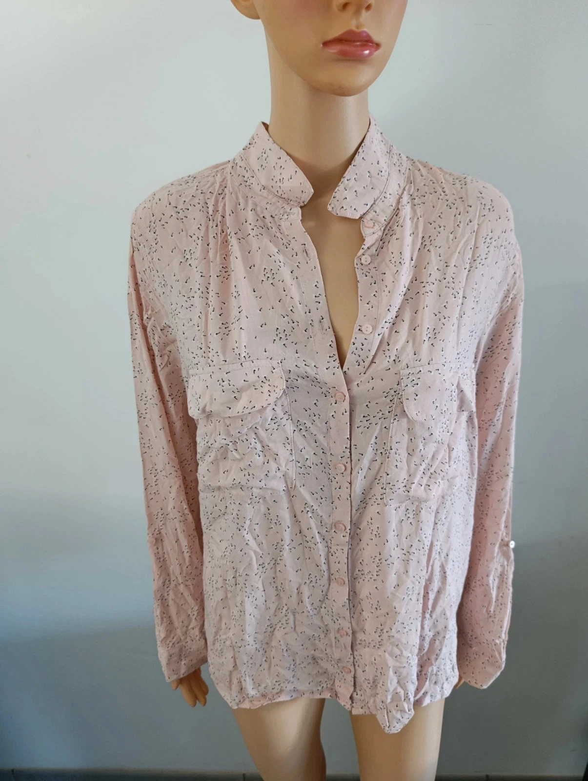 Camaêbu powder pink printed blouse shirt for women size 44 long sleeves fluid – photo 7